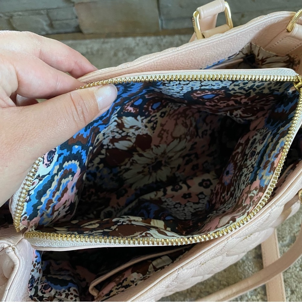 Vera Bradley Large Quilted Purse Emma Handbag Pale Pink Leather Shoulder Bag - Picture 10 of 14